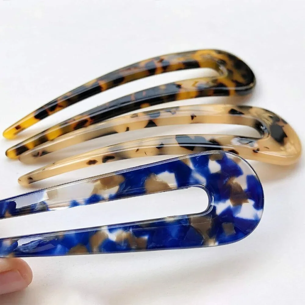 French Hair Forks Tortoise Shell U Shape Updo Hair Pins Clips for Thin Thick Hai